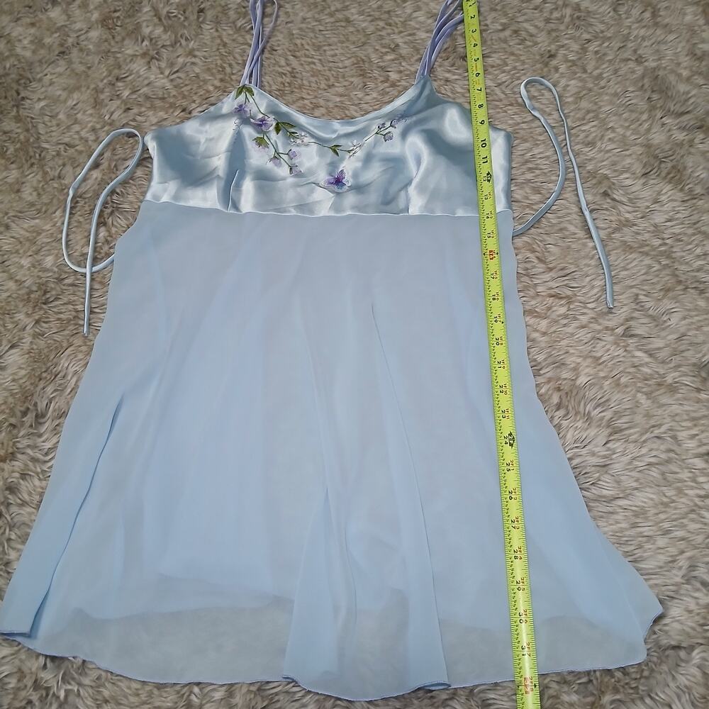 Women's Large Aqua Blue‎ Sheer Satin Embroidered Floral Butterfly Slip Lingerie - Picture 4 of 9